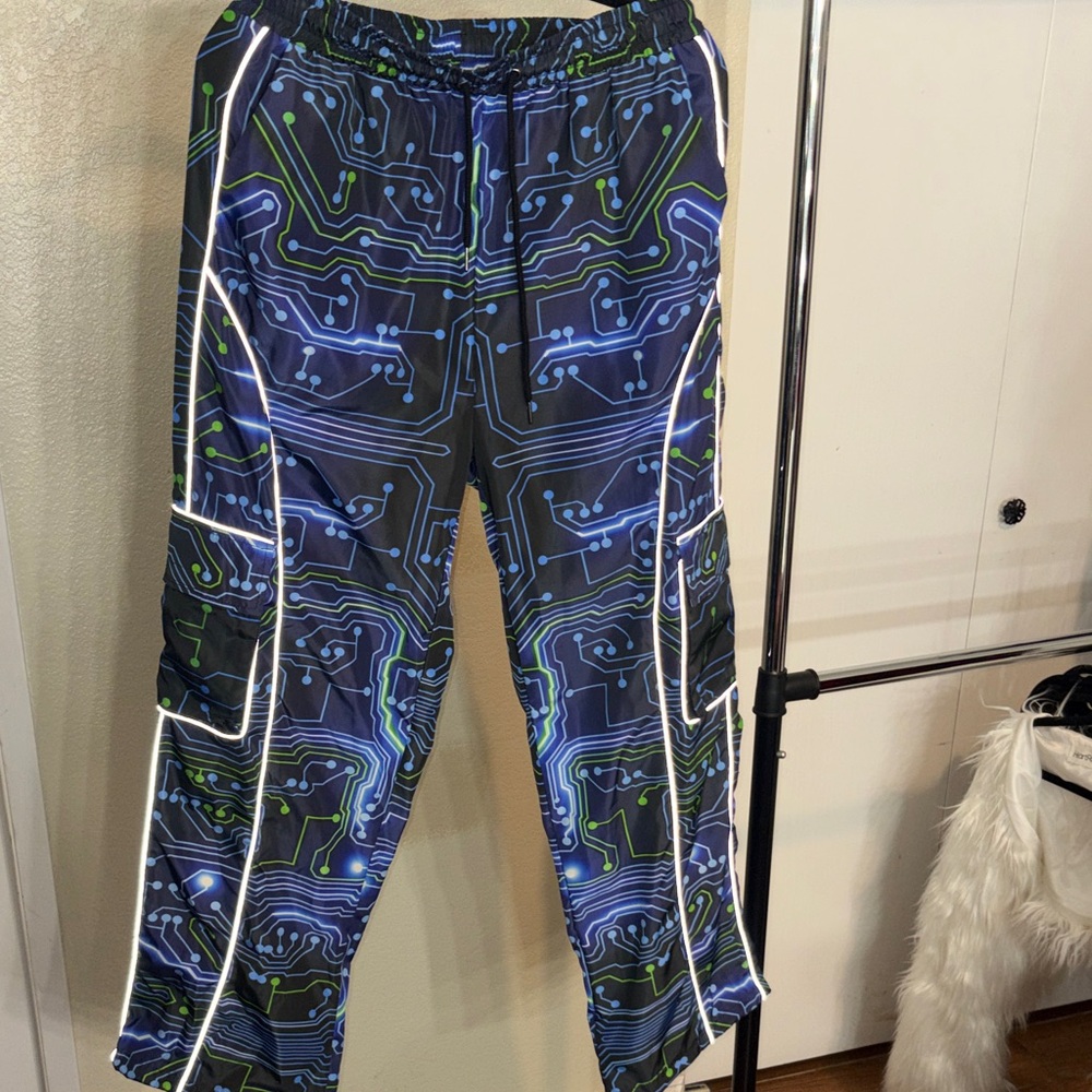 #67 Unisex Tech Circuit Pattern Pants large